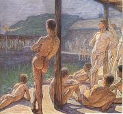 Eugene Jansson in navy bathing hut Spain oil painting artist